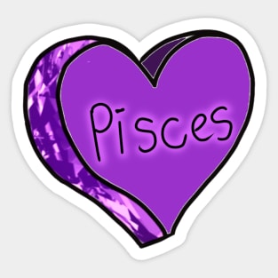 Pisces Amethyst Purple Love Heart Sticker